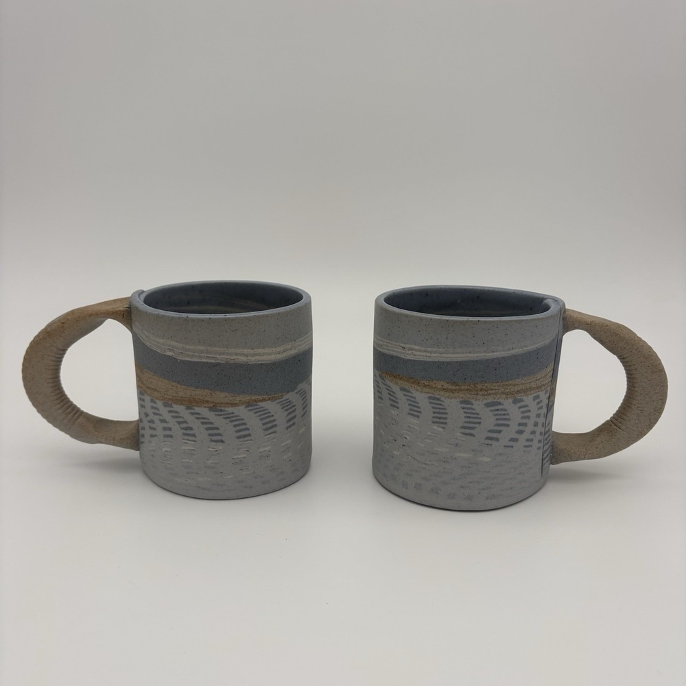 VTG 1995 Buzzard Mountain Pottery Neriage Mug Pair Susy Siegele Michael Haley